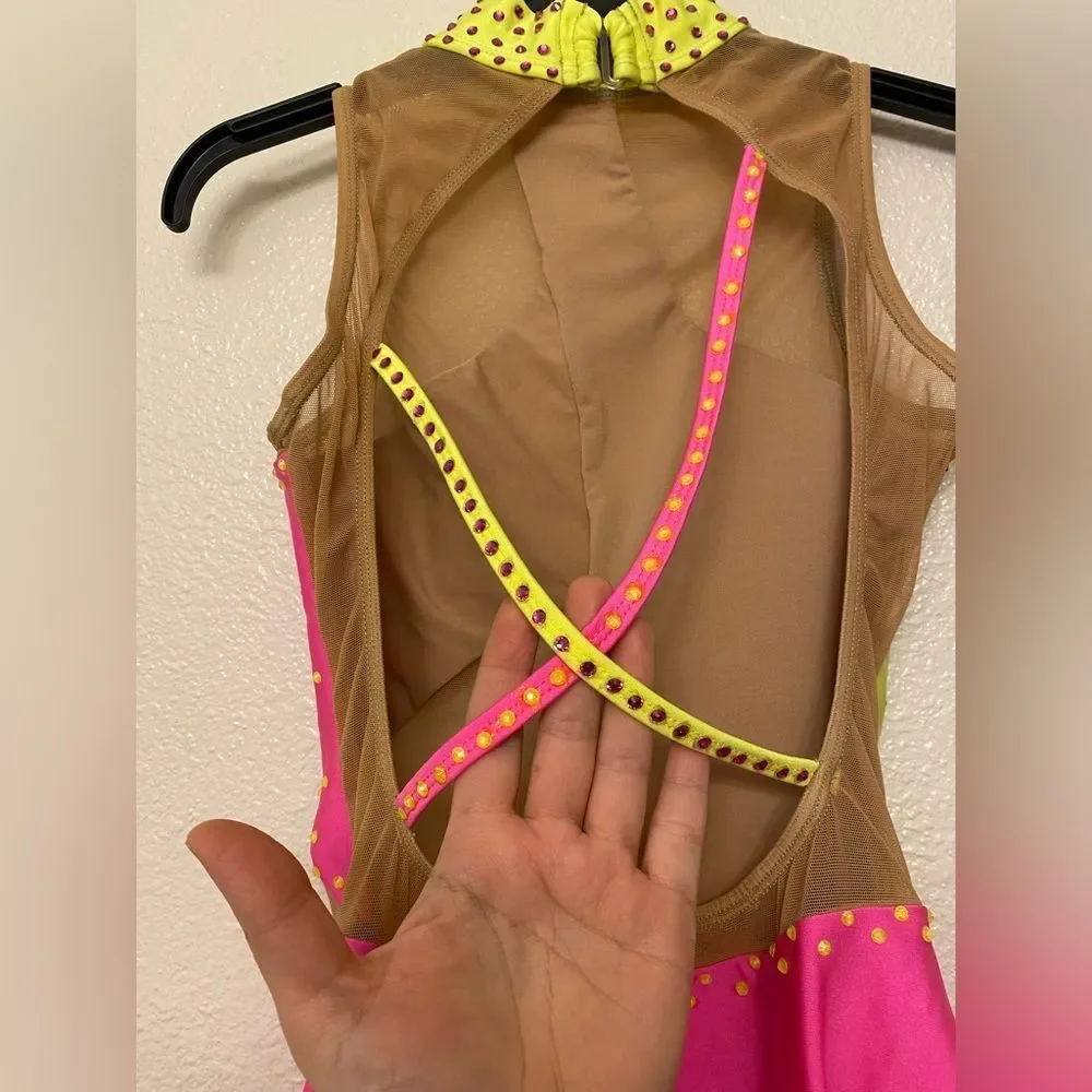 Patrick J dance custom Solo neon pink yellow gravity leotard illusion MA adult